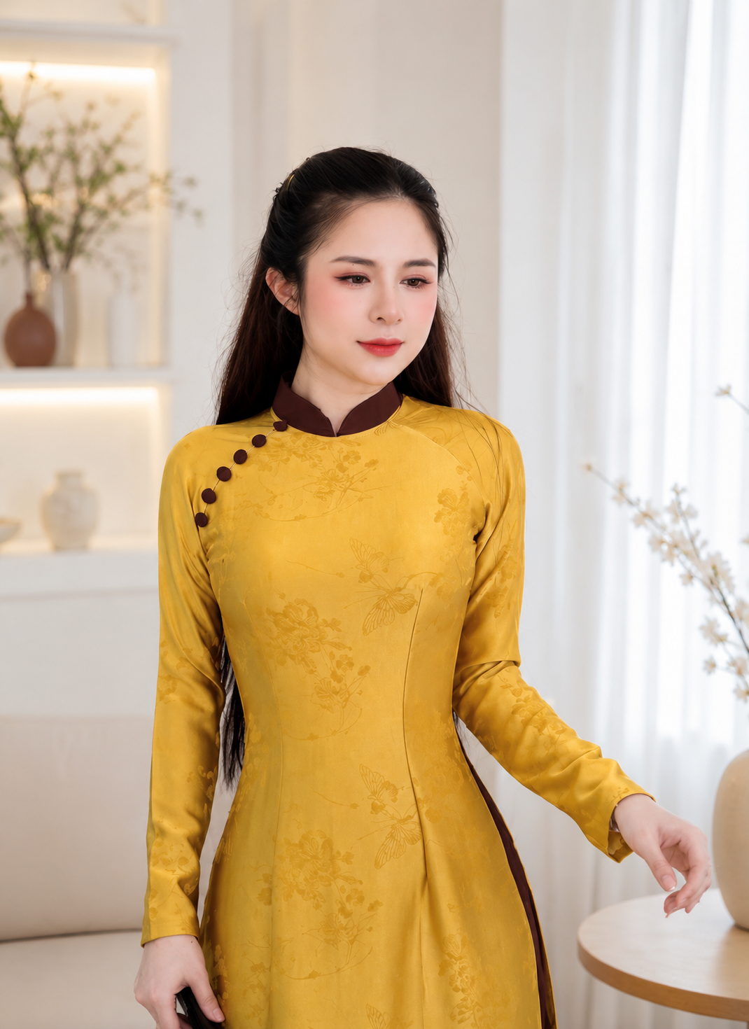 Traditional 5D Silk Ao Dai – Antique Gold