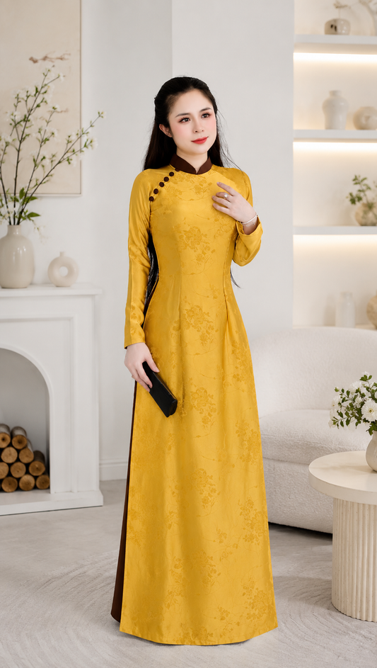Traditional 5D Silk Ao Dai – Antique Gold