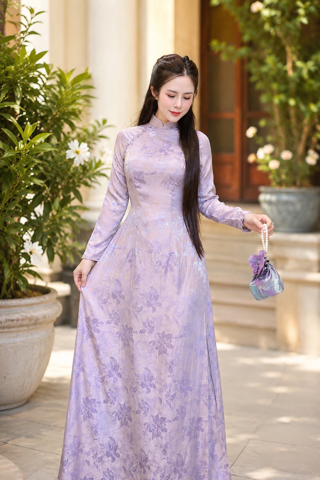 Traditonal Ao Dai Premium Korean Silk - Dusty Lavender