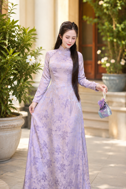 Traditonal Ao Dai Premium Korean Silk - Dusty Lavender