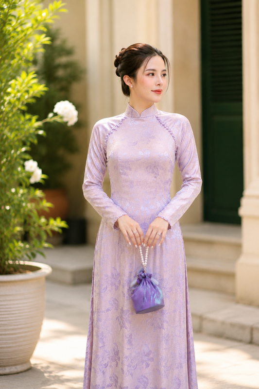 Traditonal Ao Dai Premium Korean Silk - Dusty Lavender