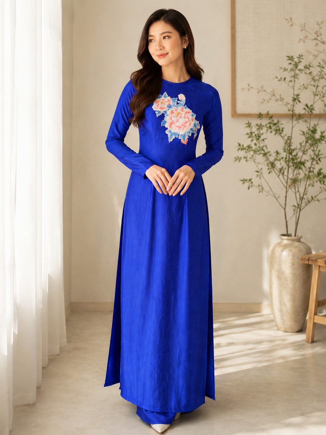 Traditional Indo Silk Embroid Flower - Cobalt Blue