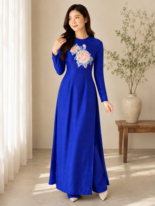 Traditional Indo Silk Embroid Flower - Cobalt Blue