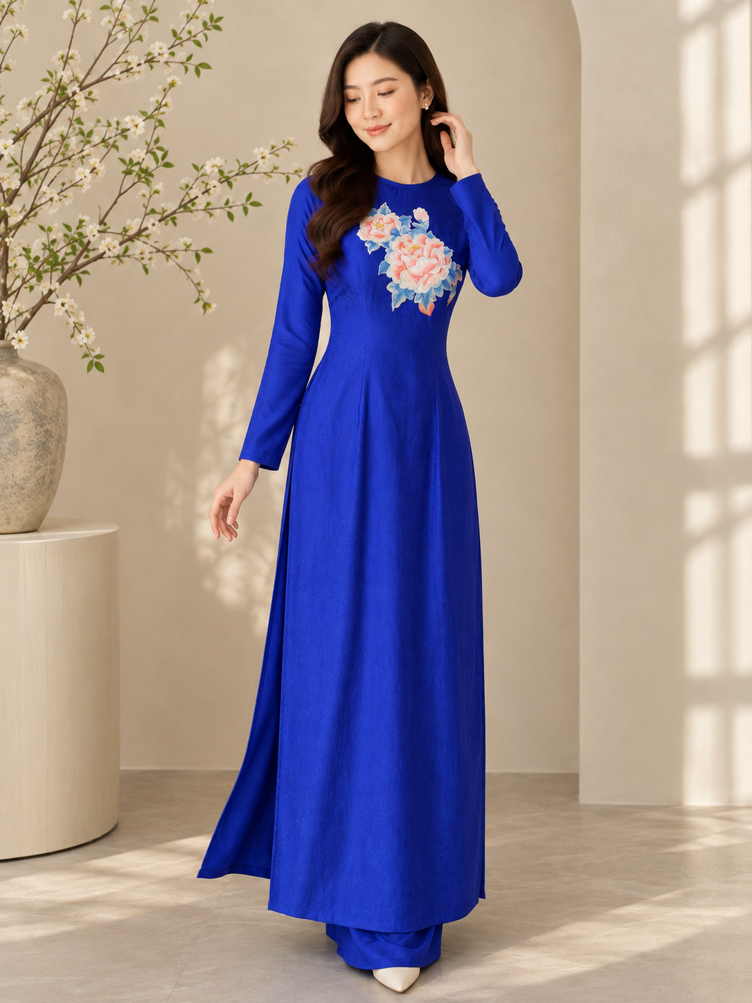Traditional Indo Silk Embroid Flower - Cobalt Blue